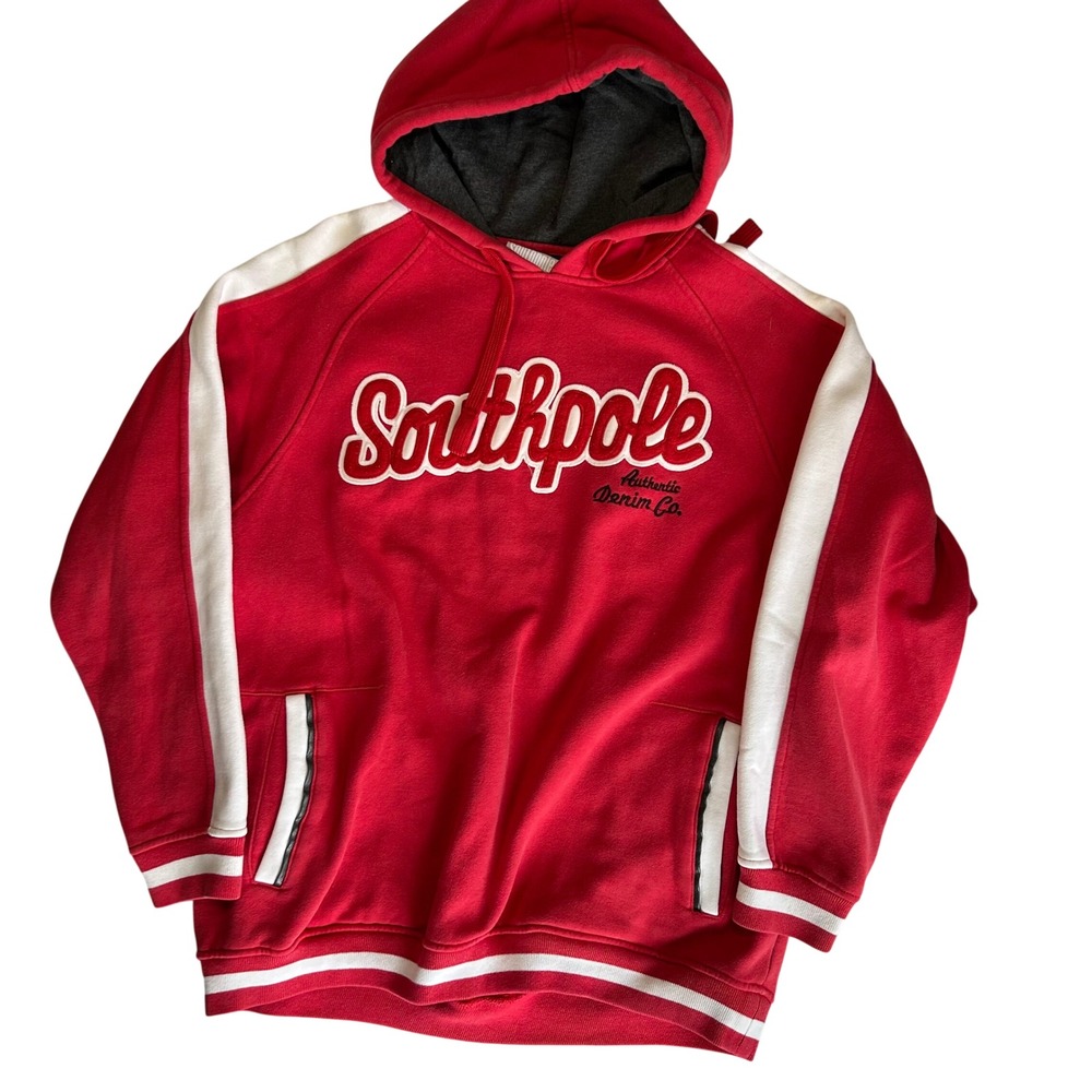 Southpole‎ Authentic Denim Co. Red & White Striped Pullover Hoodie